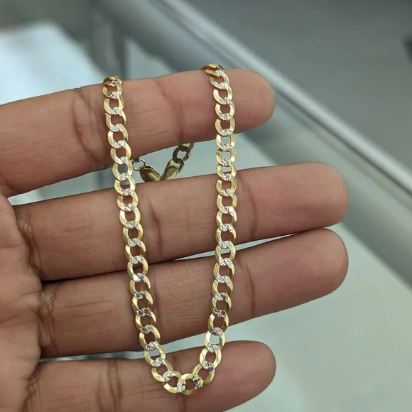 14kt Real Solid Gold Cuban Diamond Cut Anklet 4.9mm 10 inches